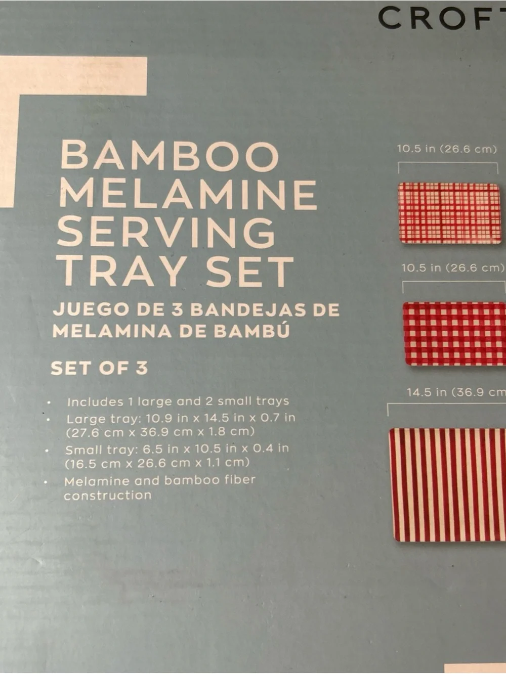 Crofton Red and White Plaid Bamboo Melamine Tray Set